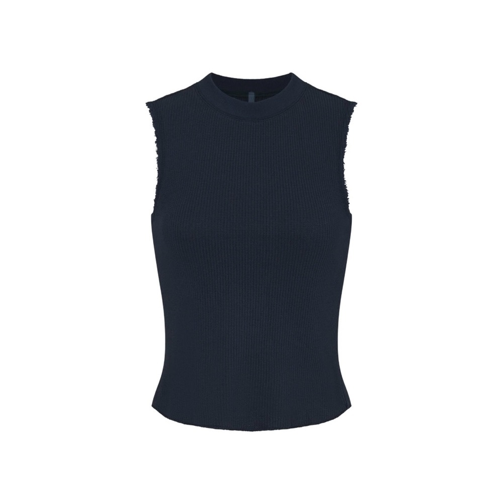 SKIMS Heavy Waffle Cropped Neck Crew Tank – Navy | Size XXS